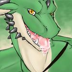 ambiguous_gender dragon drooling fangs green_theme horn kallus looking_at_viewer portrait saliva scalie solo spikes tongue tongue_out yellow_eyes 