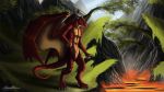  anthro ashesdrawn digital_media_(artwork) dragon grass male membranous_wings red_scales scales scalie solo western_dragon wings 