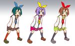  3girls aqua_eyes aqua_hair bad_id bags_under_eyes blue_eyes brown_hair hairband hiiragi_tsukasa legwear lucky_star multiple_girls multiple_persona open_mouth purple_hair school_uniform serafuku short_hair sne 