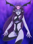  1girl awa bat_wings blush breasts duel_monster fortune_ladies fortune_lady fortune_lady_dark long_hair pointy_ears purple_hair wings yu-gi-oh! yuu-gi-ou_duel_monsters 