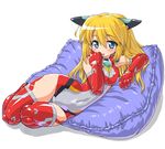  :d animal_ears blue_eyes blush busou_shinki dd_(ijigendd) doll_joints elbow_gloves gloves hand_on_own_face lirbiete long_hair looking_at_viewer lying minigirl on_side open_mouth pillow red_legwear simple_background skin_tight smile solo thighhighs 