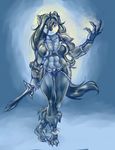  abs barbarian biceps big_breasts breasts canine clothed clothing female hopey lapinbeau magic mammal muscles muscular_female skimpy solo sword the_elder_scrolls the_elder_scrolls_v:_skyrim unconvincing_armor video_games warrior weapon wolf wolfess 