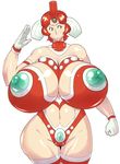  1girl bare_shoulders bodysuit breasts curvy female gigantic_breasts gigantica_breasts gloves hair_ornament hips milf mother_of_ultra mound_of_venus nipples puffy_nipples red_hair sasaki_tatsuya see-through short_hair simple_background solo standing thighhighs ultraman white_background wide_hips yellow_eyes 