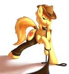  assless_chaps braeburn_(mlp) braeburned chaps collar cutie_mark equine feral first_person_view friendship_is_magic fur green_eyes hair hat horse leash long_hair male mammal my_little_pony pony solo tail_wrap yellow_fur 
