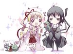  1girl 2boys black_eyes black_hair blonde_hair cape claude_noin creature hand_puppet handpuppet horns japanese_clothes kaitou_jeanne kamikaze_kaitou_jeanne kusakabe_maron multiple_boys puppet skirt wings 