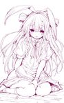  animal_ears blush bunny_ears di_gi_charat long_hair monochrome mutsutake ribbon sitting sketch solo usada_hikaru 