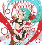  aqua_eyes aqua_hair boots bracelet cola_miku harayan hatsune_miku headphones highres jewelry long_hair looking_at_viewer looking_up nail_polish necklace open_mouth shorts side_ponytail smile solo thighhighs very_long_hair vocaloid wrist_cuffs 
