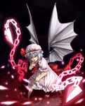  bat_wings chain gradient_hair hat lavender_hair multicolored_hair red_eyes remilia_scarlet short_hair skirt skirt_hold skirt_set soaking_feet solo tkln touhou water wings 