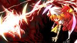  ascot blonde_hair dress flandre_scarlet hat highres laevatein open_mouth red_eyes solo touhou wakagi_repa weapon 