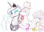  beak bird chicken costume cute duo equine female feral friendship_is_magic hair horn horse kissing lesbian long_hair mammal moon my_little_pony pinkie_pie_(mlp) pony princess princess_luna_(mlp) royalty ts-cogwheel winged_unicorn wings 