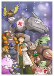  1boy archeops brown_hair chansey corsola croagunk dark_skin doctor geodude golem_(pokemon) highres larvitar male male_focus onix pokemon pokemon_(anime) rampardos rhyperior solo sudowoodo takeshi_(pokemon) tyranitar 