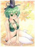  bare_shoulders bikini breasts cleavage ghost_tail green_eyes green_hair hat highres large_breasts navel short_hair soga_no_tojiko solo swimsuit touhou turupiko 