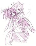  1boy 1girl boots breasts carrying lloyd_irving monochrome sheena_fujibayashi tales_of_(series) tales_of_symphonia 