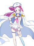 1girl absurdres alternate_costume alternate_hairstyle anchor_symbol closed_mouth cure_blossom epaulettes hanasaki_tsubomi hat heartcatch_precure! highres leg_garter legs looking_at_viewer matatabi_(karukan222) one_side_up pink_eyes pink_hair pink_ribbon precure ribbon simple_background single_thighhigh skirt smile solo standing striped striped_legwear thighhighs white_background white_hat white_skirt 
