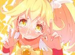  blonde_hair blush bow cum cure_peace double_v eyelashes facial hair_flaps hato_haru kise_yayoi magical_girl precure smile_precure! solo tears v yellow yellow_bow yellow_eyes 