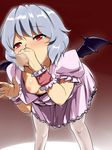  blush breasts censored character_request fellatio gray_hair grey_hair hyudora oral red_eyes remilia_scarlet short_hair sweat touhou wings 