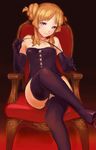  ano_natsu_de_matteru bad_id bad_pixiv_id bdsm boots brown_hair chair corset crossed_legs dominatrix double_bun elbow_gloves flat_chest gloves high_heels kick-to-rip pink_eyes riding_crop shoes sitting thigh_boots thighhighs yamano_remon 