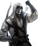  1boy assassin's_creed_(series) assassin's_creed_iii connor_kenway gun handgun hood male_focus pistol quiver realistic solo vambraces weapon 