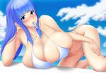  1girl bikini blue_eyes blue_hair blush bol_(liliymimi) breasts erect_nipples female fuutou_shizune huge_breasts long_hair ocean oshioki_sweetie skindentation swimsuit 