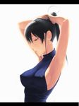  adjusting_hair amino_(tn7135) armpits arms_up bad_id bad_pixiv_id blue_eyes breasts covered_nipples highres large_breasts letterboxed melty_blood mouth_hold no_bra ponytail profile riesbyfe_stridberg sideboob silver_hair sleeveless sleeveless_turtleneck solo tsukihime turtleneck 