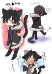  animal_ears ayao77 black_hair cat_ears cat_tail chibi closed_eyes crying durarara!! fang hood hoodie kicking male_focus multiple_views open_mouth orihara_izaya red_eyes stone tail tears translation_request wiping_tears 