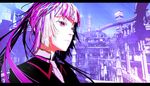  arsenixc city eyelashes letterboxed light_rays long_hair looking_away original overpass purple purple_eyes purple_hair sea_(arsenixc) shade sky solo sunbeam sunlight 