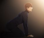  afjc brown_eyes brown_hair command_spell fate/zero fate_(series) kneeling kotomine_kirei male_focus praying solo 