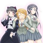  aragaki_ayase black_eyes black_hair brown_hair closed_eyes gokou_ruri gothic_lolita kousaka_kirino lolita_fashion long_hair multiple_girls ore_no_imouto_ga_konna_ni_kawaii_wake_ga_nai red_eyes roaru_(gyuren) school_uniform 