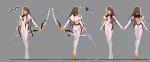  300_heroes absurdres arrow ass bow_(weapon) breasts capelet character_sheet elbow_gloves glasses gloves grey_background grey_hair headgear high_heels highres large_breasts leotard long_hair looking_at_viewer multiple_views orange_eyes pantyhose pelvic_curtain shiny shiny_clothes simple_background solo standing weapon white_legwear white_leotard zhuore_zhi_hen 