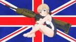  1girl blue_eyes british_flag brown_hair l85a1 large_breasts swimsuit upotte!! 