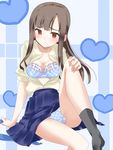  bad_id bad_pixiv_id blush bra breasts brown_eyes brown_hair idolmaster idolmaster_cinderella_girls lingerie long_hair medium_breasts mizumoto_yukari nazo_no_murasame_chiaki panties school_uniform sitting solo tears underwear undressing 