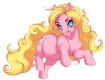  blonde_hair blue_eyes cutie_mark equine female fur hair horse long_hair looking_at_viewer mammal my_little_pony overweight pink pink_body pink_fur plain_background pony smile solo standing uni white_background 