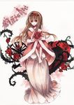  bad_id bad_pixiv_id brown_hair capelet colored_pencil_(medium) copyright_name cyawa dornroschen flower hair_flower hair_ornament long_hair marchen red_eyes red_flower red_rose rose solo sound_horizon thorns traditional_media v_arms 