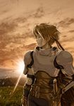  armor brown brown_hair cless_alvein ds0310 gloves headband male_focus solo sunset sword tales_of_(series) tales_of_phantasia weapon 