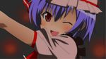  blush haiyore!_nyaruko-san hat kuru_(kurohitsuji) one_eye_closed open_mouth parody red_eyes remilia_scarlet smile solo touhou 