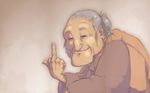  commentary fingers grey_hair hair_bun hands highres john_su md5_mismatch middle_finger old_woman original smile solo upper_body wrinkles 