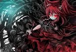  alternate_color bad_id bad_pixiv_id givuchoko glowing glowing_eyes gothic hair_bobbles hair_ornament jewelry necklace onozuka_komachi red_eyes red_hair scythe short_hair skull solo touhou two_side_up 