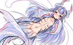  1girl blue_eyes blue_hair blush breasts clitoris collarbone eatbara extra_breasts female fin fins highres long_hair looking_at_viewer mermaid monster_girl multiple_breasts navel nipples nude original parted_lips pussy simple_background small_breasts solo uncensored vagina white_background 