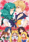  6+girls aino_minako aqua_hair bad_id bad_pixiv_id bishoujo_senshi_sailor_moon blonde_hair blue_choker blue_eyes blue_hair blue_sailor_collar blush bow breasts brown_eyes brown_hair choker cleavage closed_eyes crescent earrings elbow_gloves flower gloves green_choker green_eyes green_sailor_collar hair_bow half_updo hand_to_own_mouth hino_rei imagining jewelry kaiou_michiru kino_makoto kisaki_nana long_hair medium_breasts mizuno_ami multiple_girls open_mouth orange_choker orange_sailor_collar petals pink_bow red_bow red_sailor_collar rose sailor_collar sailor_jupiter sailor_mars sailor_mercury sailor_moon sailor_neptune sailor_senshi sailor_senshi_uniform sailor_uranus sailor_venus short_hair star ten'ou_haruka tsukino_usagi very_short_hair wavy_mouth white_gloves yellow_bow yuri 