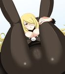  ass black_eyes blonde_hair blush breasts cameltoe hair_ornament hair_over_one_eye highres hou_(hachiyou) lips long_hair lying medium_breasts nipples open_clothes open_mouth panties panties_under_pantyhose pantyhose pokemon pokemon_(game) pokemon_dppt scarf shirona_(pokemon) solo underwear 