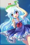  :3 blue_hair geo_(yukishitadou) kamishirasawa_keine kamishirasawa_keine_(hakutaku) long_hair no_hat no_headwear open_mouth red_eyes solo sukusuku_hakutaku touhou 