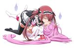 airi_(queen's_blade) bunny closed_eyes forced gloves kiss long_hair luna_(queen's_gate) lying maid maid_headdress multiple_girls on_back pink_hair queen's_blade queen's_gate_spiral_chaos red_hair shirosame simple_background stuffed_animal stuffed_toy tears twintails very_long_hair white_background yuri 