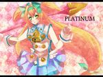  blazblue blonde_hair character_name gloves green_eyes hairband long_hair low-tied_long_hair platinum_the_trinity quad_tails ribbon solo staff yuukikorosuke 