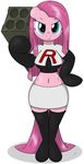  anthro crossover equine female friendship_is_magic hair horse long_hair mammal my_little_pony navel nintendo pink_hair pinkamena_(mlp) pinkie_pie_(mlp) pok&#233;mon pok&eacute;mon pony ranged_weapon rocket_launcher team_rocket tg-0 uniform video_games weapon 