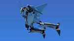  bad_pixiv_id cannon flying gunpod highres macross macross_frontier mars_br mecha no_humans realistic science_fiction shield simple_background sky solo variable_fighter vf-25 