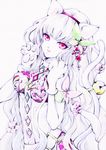  animal_ears bell cat_ears charmal copyright_request flower gloves grey_hair long_hair necktie red_eyes smile solo tail 