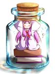  &gt;_&lt; :&lt; \o/ arms_up blush book_stack chibi closed_eyes cork dress in_container jar long_hair outstretched_arms patchouli_knowledge purple_hair pushing solo touhou trembling warabi_mochi_(ehimedaisuki) wide_sleeves 