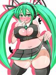  1girl aqua_eyes aqua_hair blush fat female hatsune_miku heart looking_at_viewer maremare navel necktie plump skindentation solo thick_thighs thighhighs thighs tie vocaloid 