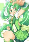  :o action arm_up bike_shorts bow bowtie brooch choker circlet clenched_hand cure_march eyelashes green green_choker green_eyes green_hair green_neckwear green_shorts green_skirt jewelry long_hair magical_girl midorikawa_nao precure shorts shorts_under_skirt skirt smile_precure! solo tokunou_shoutarou tri_tails wrist_cuffs 