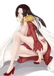  1girl black_hair blue_eyes boa_hancock breasts chigusa_suzume earrings high_heels jewelry large_breasts one_piece shoes tigusa 